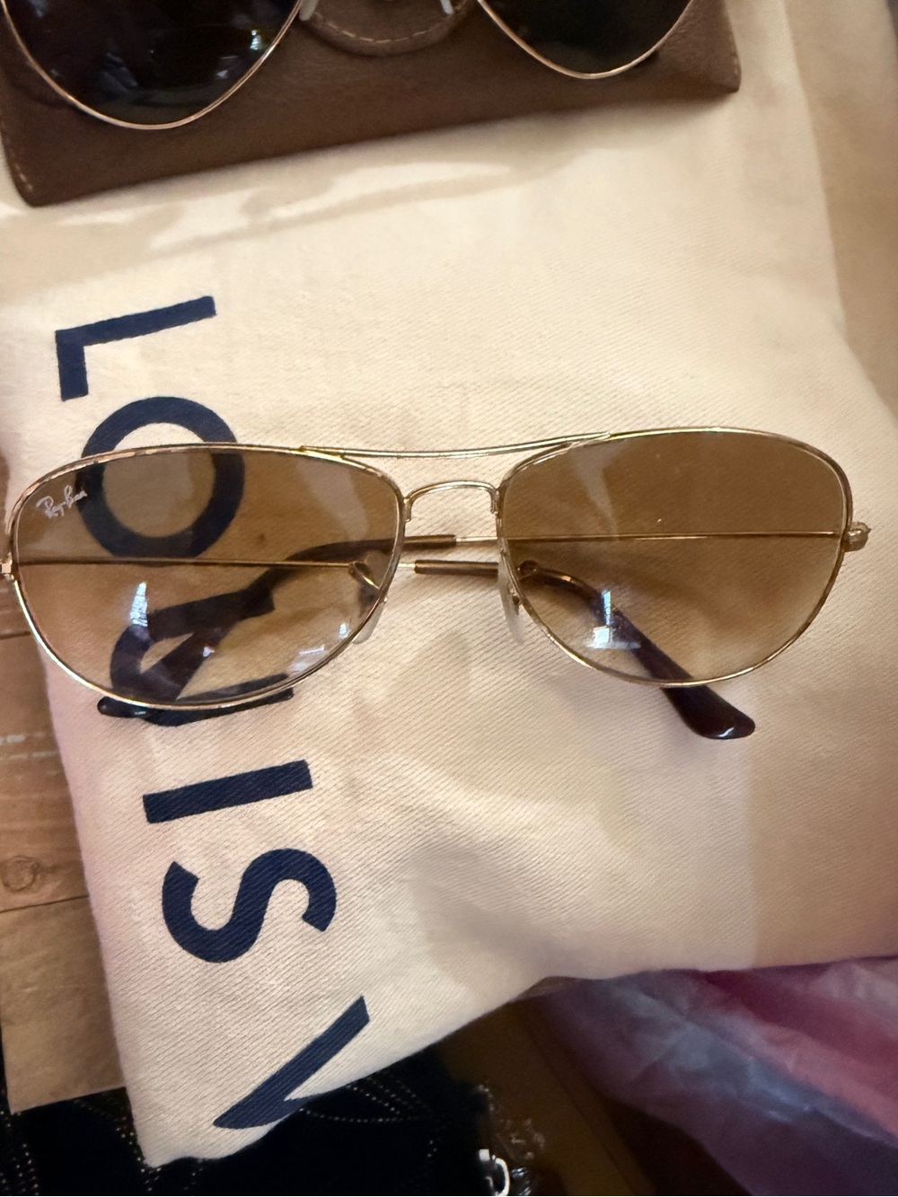 Ray-Ban Gold Frame Sunglasses with Brown Lenses